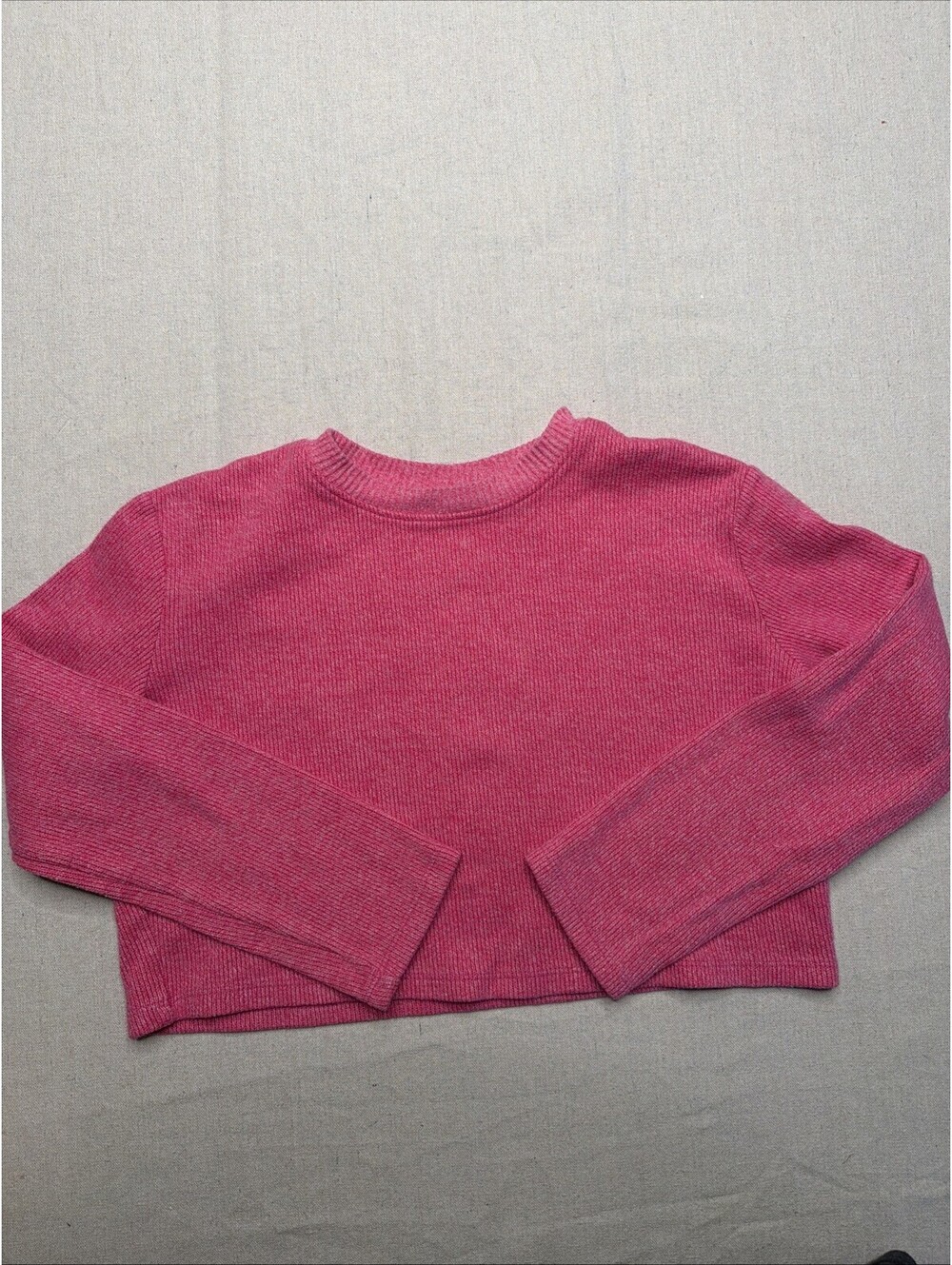 ZARA Women’s Crop Hot Pink Sweater Size S Long Sleeve Crew Neck SKU131